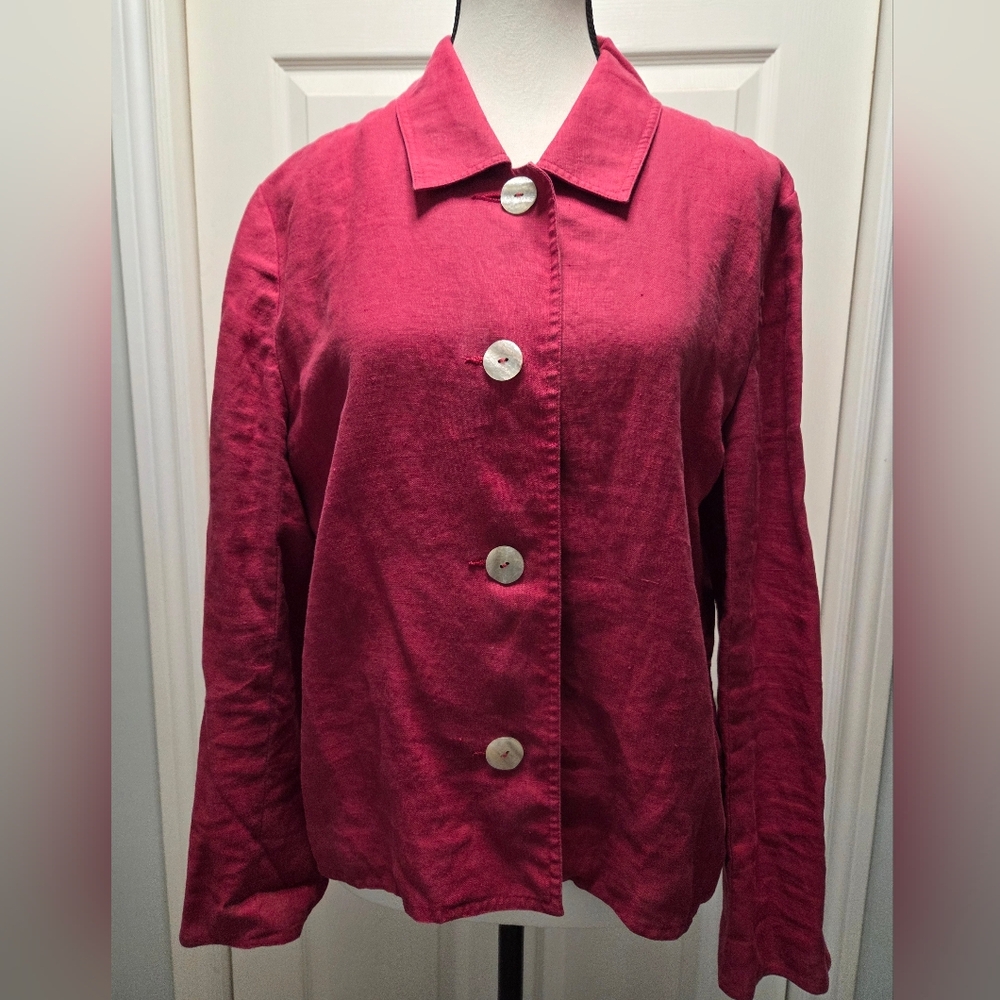 100% Linen Harris Wallace New York Lush Red Button-Up Blazer